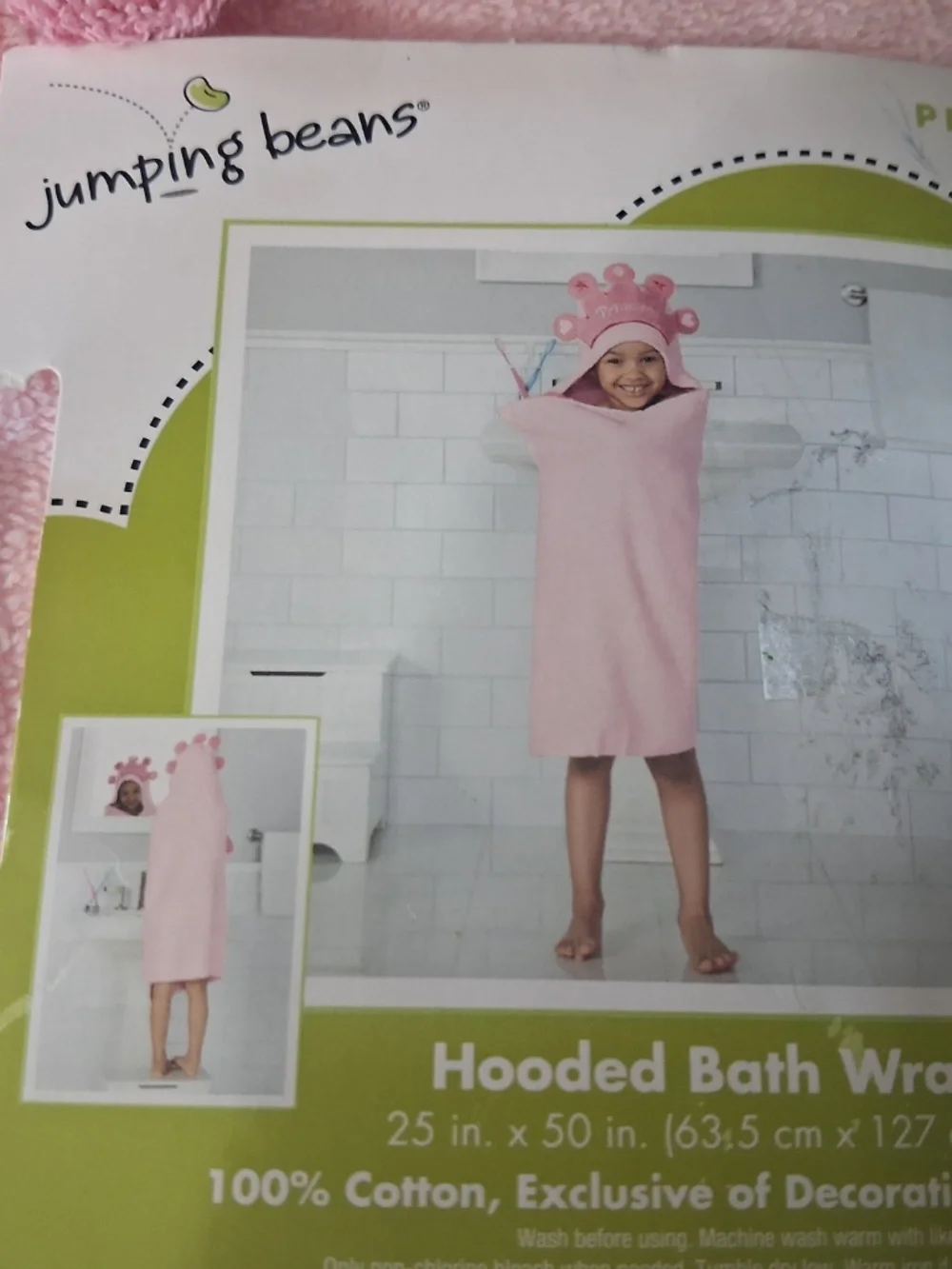 NWT DARLING KOHL'S PINK JUMPING BEANS PRINCESS HOODED BATH TOWEL!